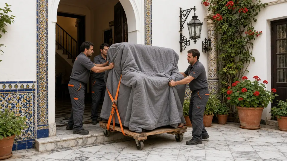 Piano en Sevilla: equipo de mudanzas trabajando (imagen ilustrativa)